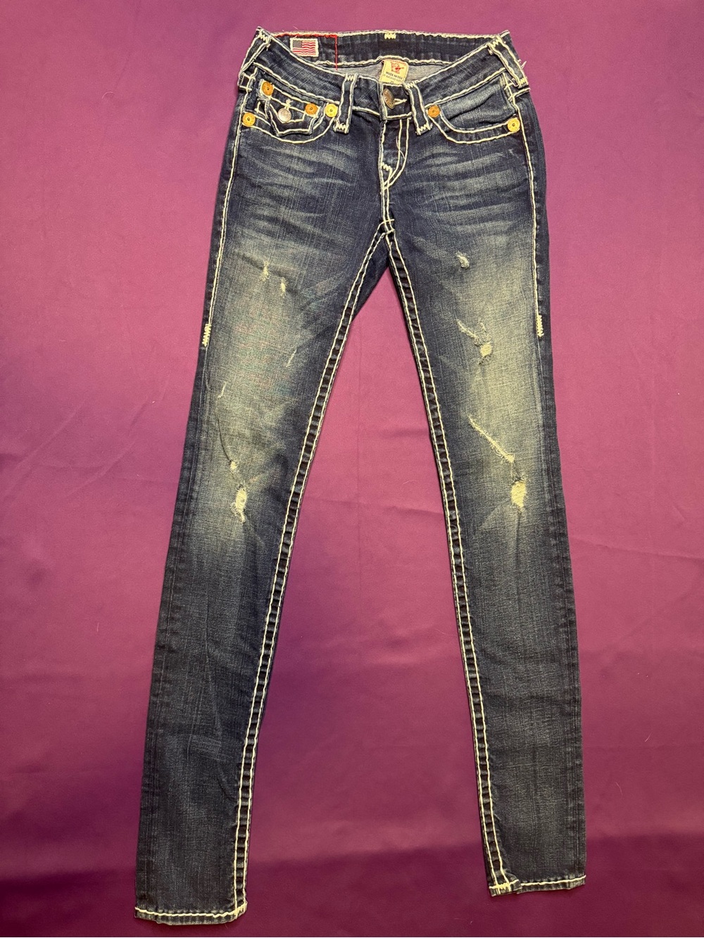 True Religion Julie Super T Jeans 25 Low Rise Vintage USA Made Y2K Distressed